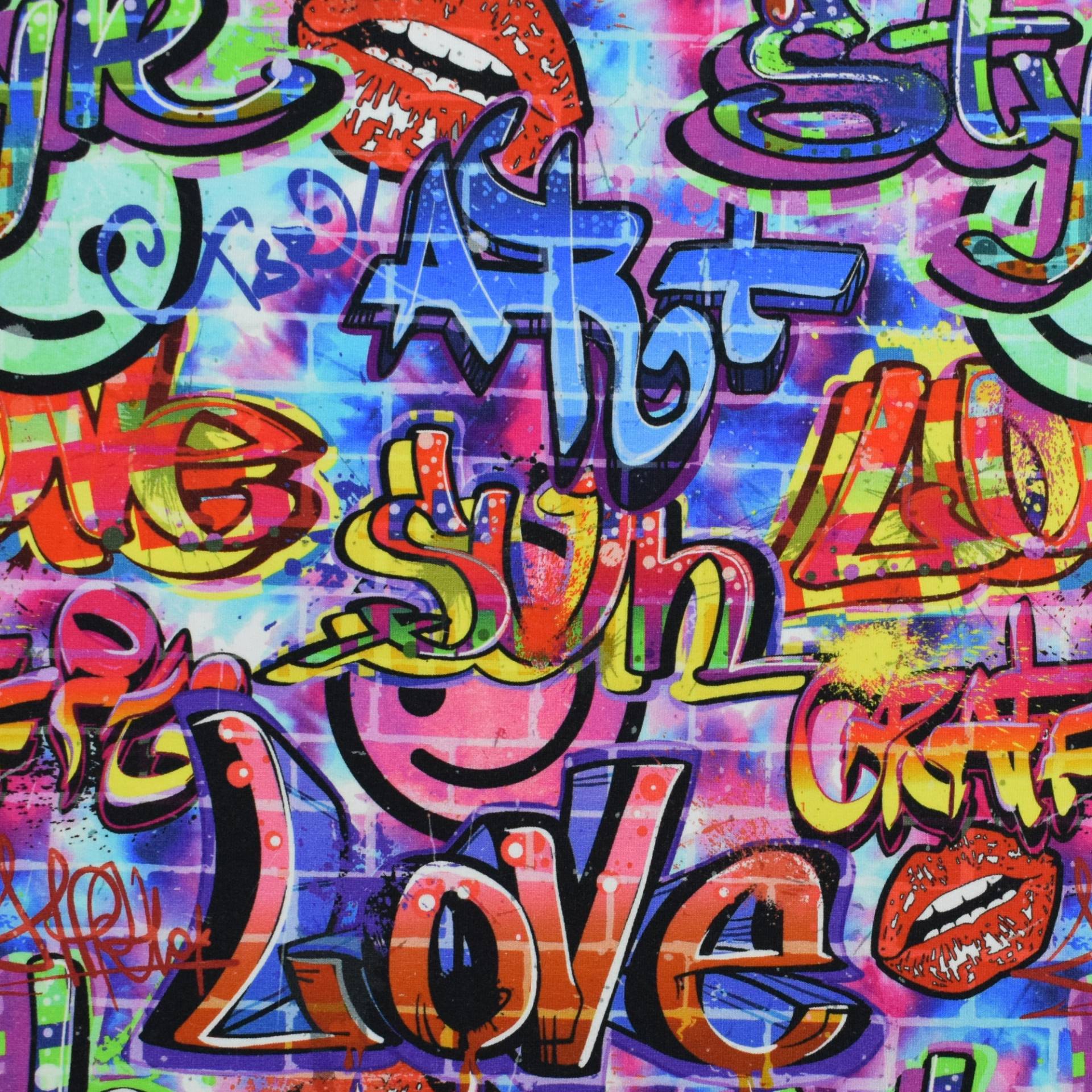 French Terry Graffiti Love, multicolor von Stoffe Hemmers