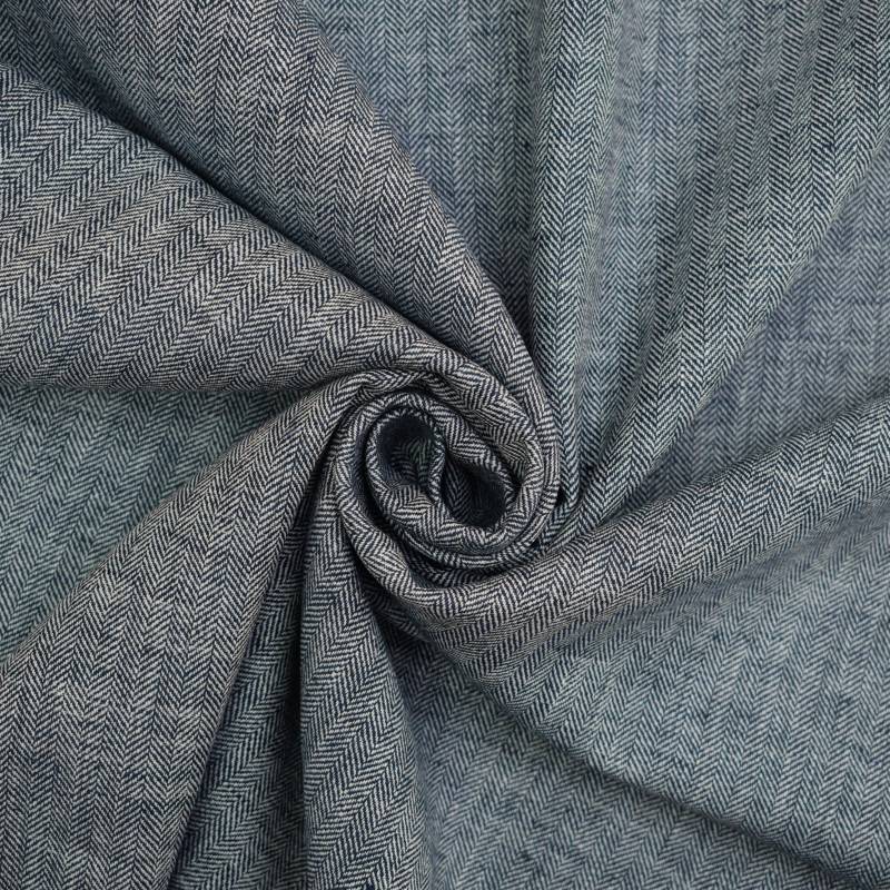 Halbleinen Herringbone, marineblau von Stoffe Hemmers