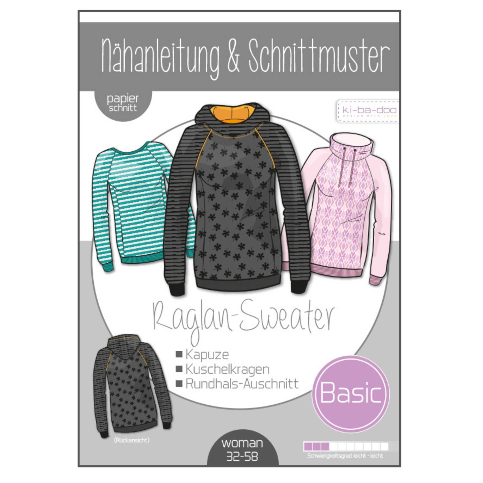 Ki-Ba-Doo Papierschnittmuster Basic Raglan Hoodie Damen von Stoffe Hemmers