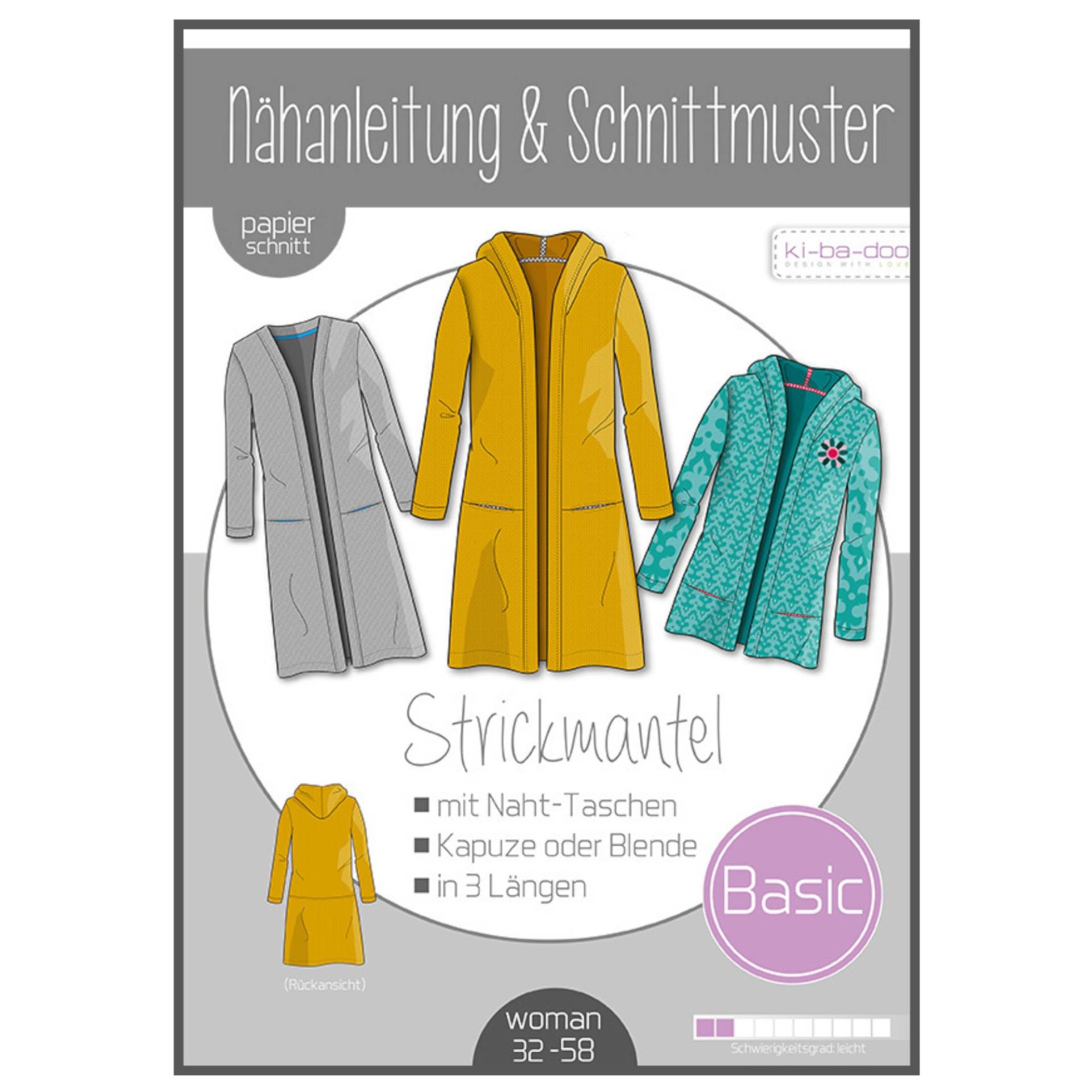 Ki-Ba-Doo Papierschnittmuster Strickmantel Damen von Stoffe Hemmers