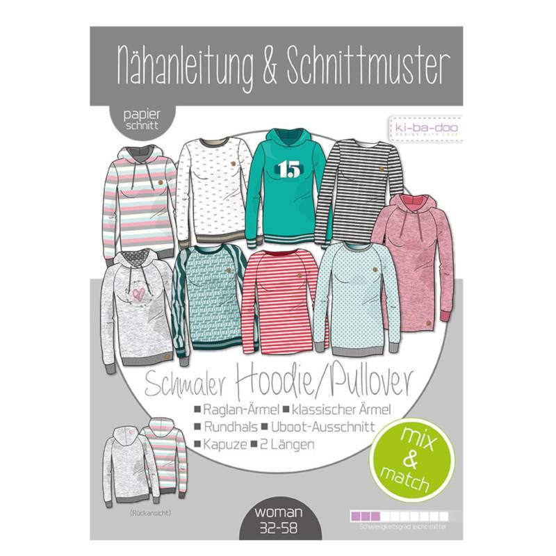 Ki-Ba-Doo Papierschnittmuster Sweater Hoodie Mix & Match Damen von Stoffe Hemmers