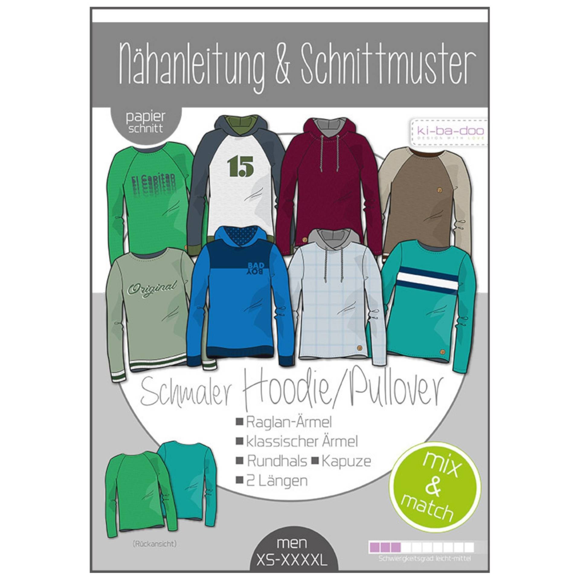 Ki-Ba-Doo Papierschnittmuster Sweater Hoodie Mix & Match Herren von Stoffe Hemmers