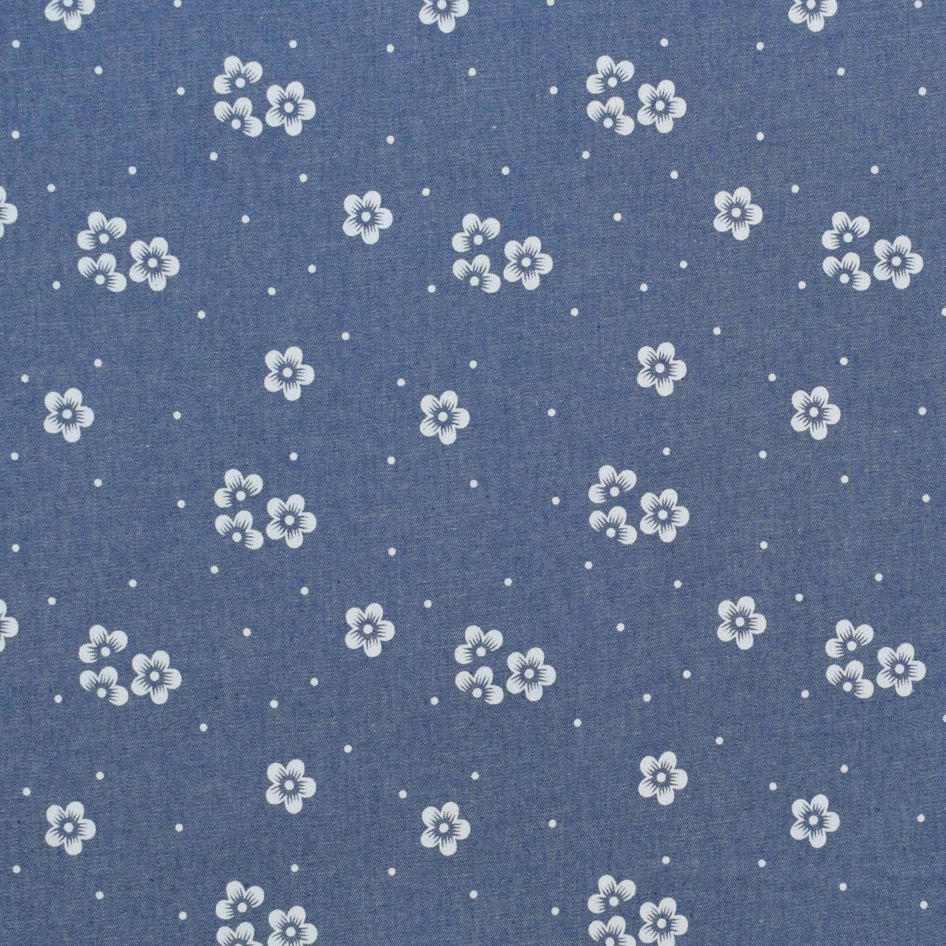 Leichter Jeansstoff Chambray Flowers, jeansblau von Stoffe Hemmers