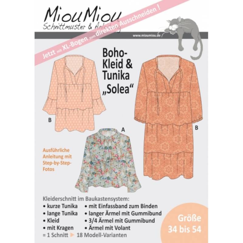 Miou Miou Boho-Kleid / Tunika Solea, Papierschnittmuster A5 von Stoffe Hemmers