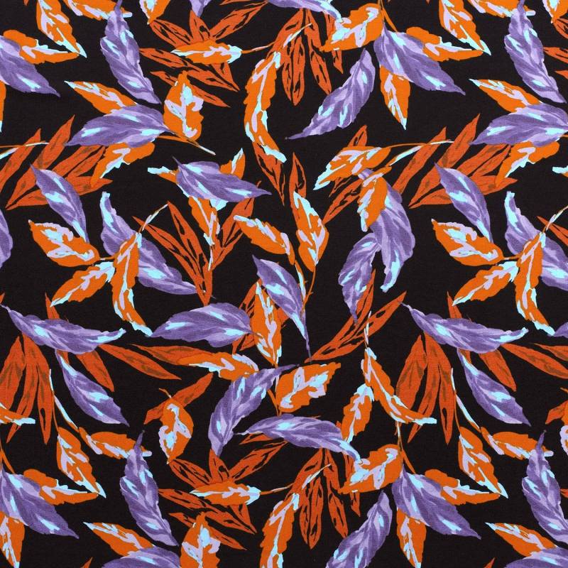 Romanit Jersey Abstract Leaves, schwarz von Stoffe Hemmers