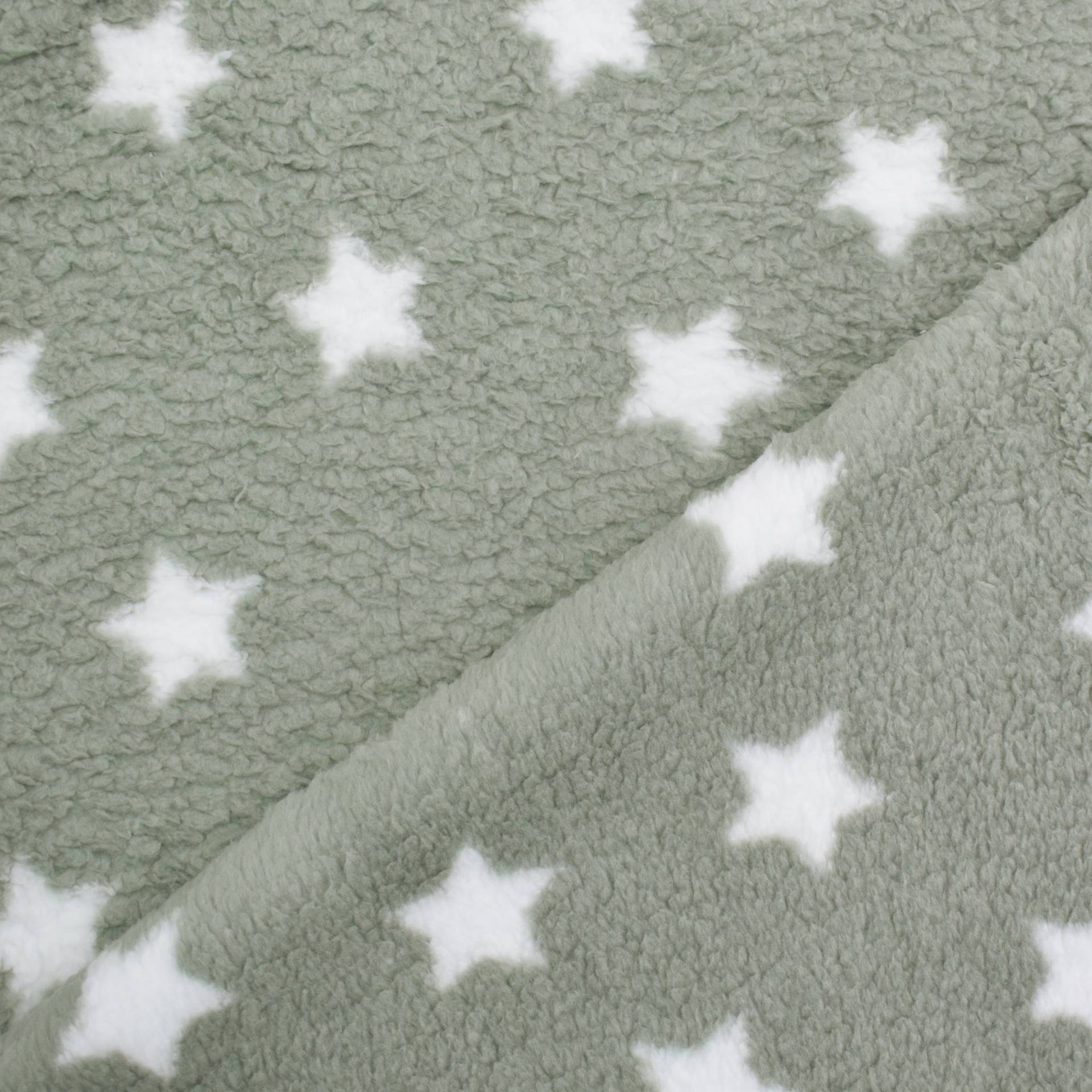 Sherpa Fleece Stars, graugrün von Stoffe Hemmers