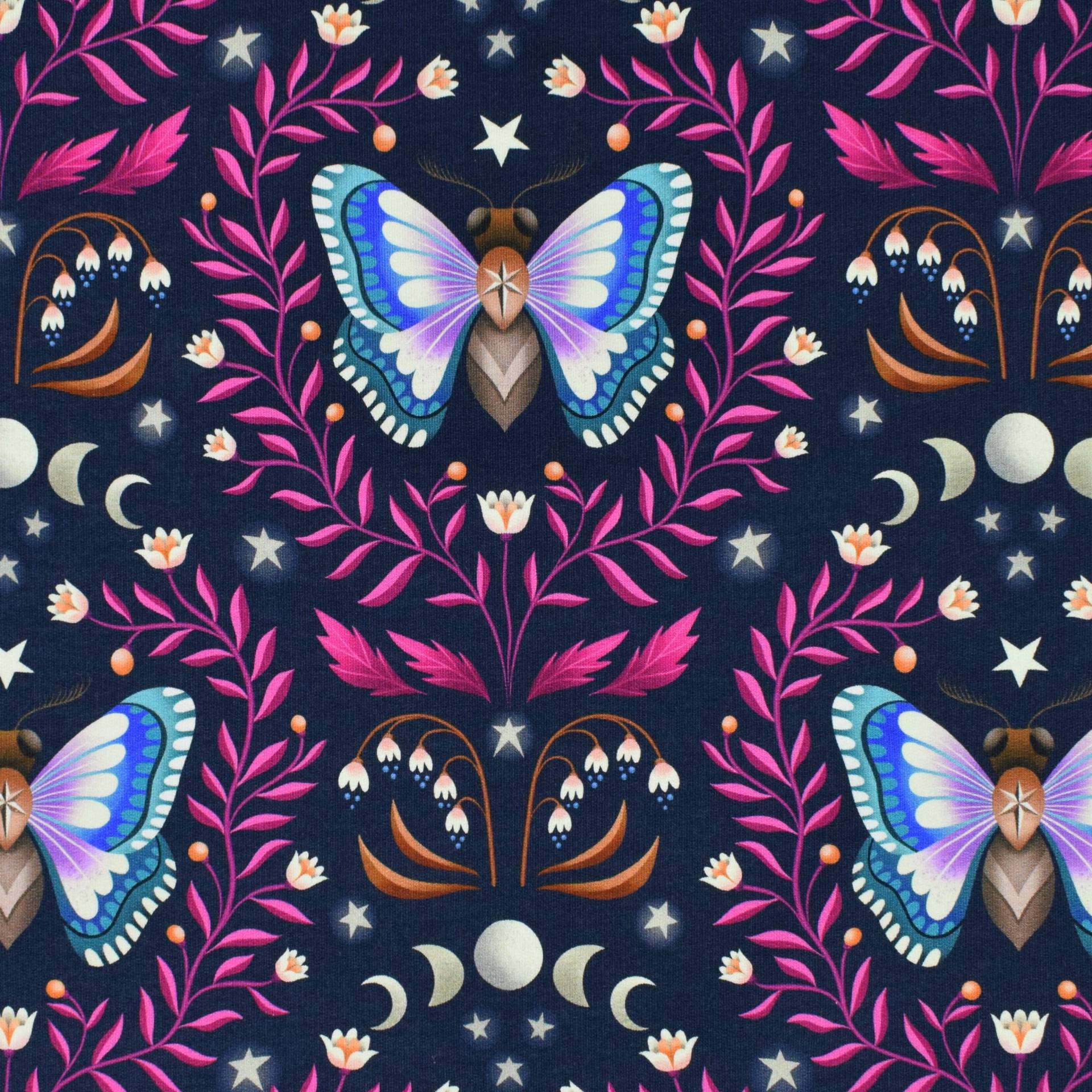 Sommersweat Albstoffe Hamburger Liebe Midnight Luna Moth, marine von Stoffe Hemmers