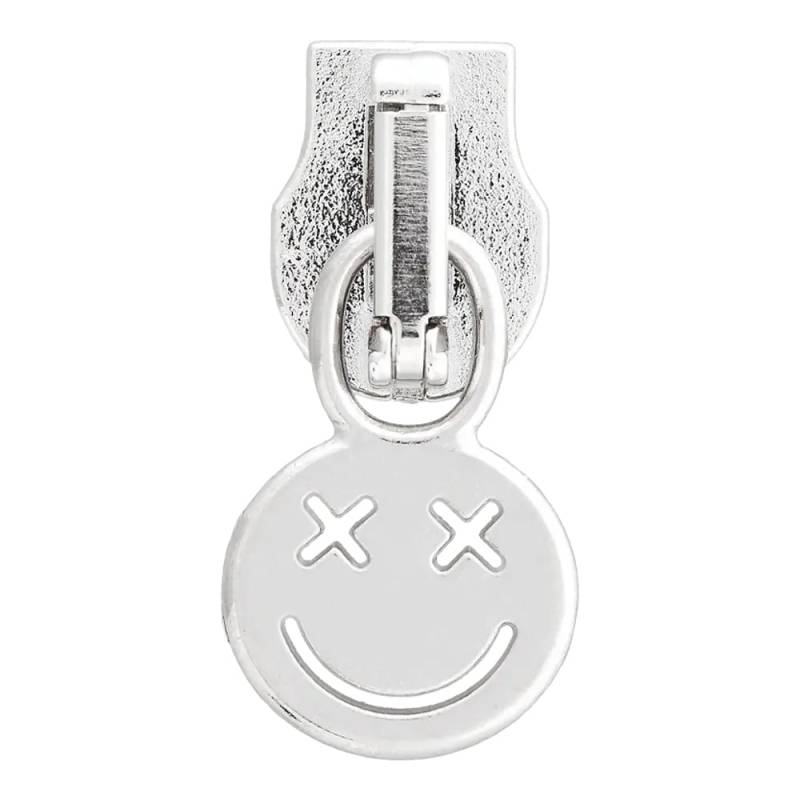 Spiralreißverschluss Schieber 4mm Smiley, silber von Stoffe Hemmers