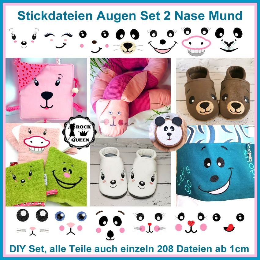 Stickdatei Rock Queen Augen Set 2 Nase und Mund von Stoffe Hemmers