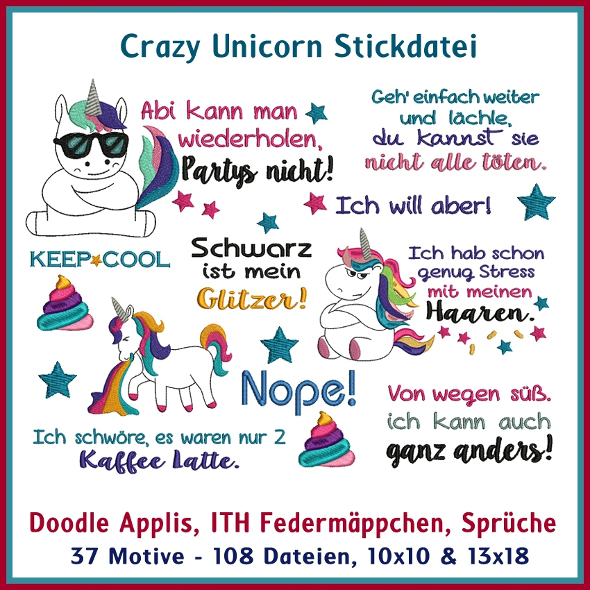 Stickdatei Rock Queen Crazy Unicorn von Stoffe Hemmers