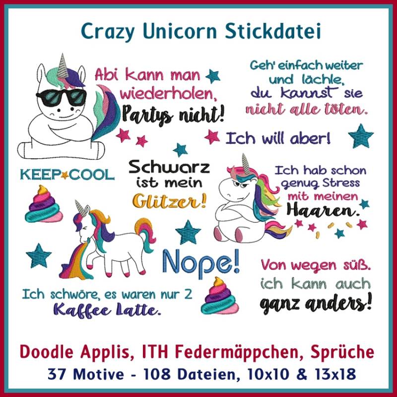 Stickdatei Rock Queen Crazy Unicorn von Stoffe Hemmers