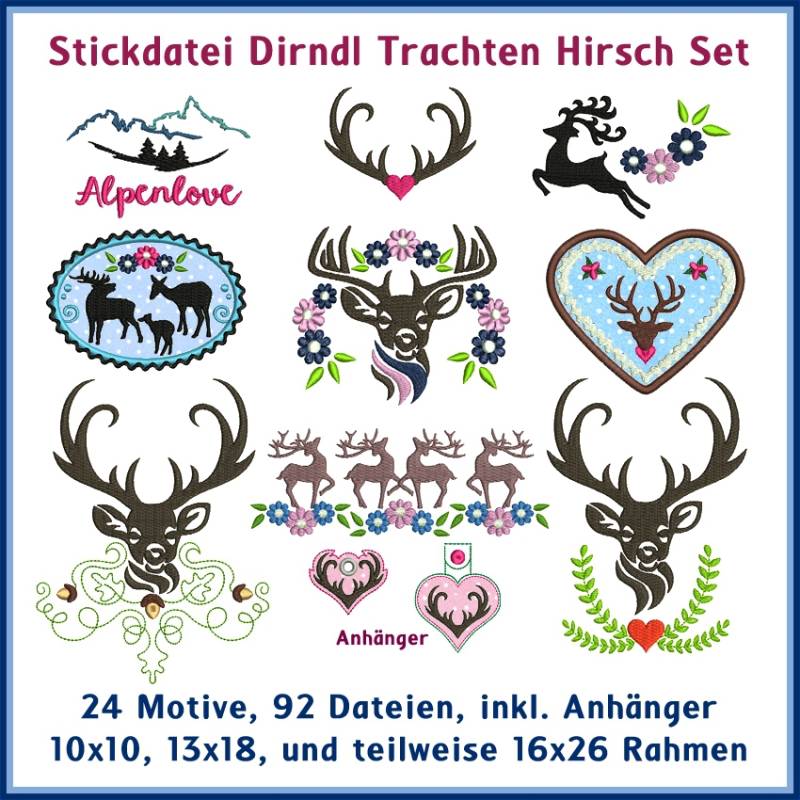 Stickdatei Rock Queen Dirndl Trachten Hirsch von Stoffe Hemmers