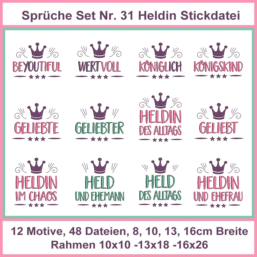 Stickdatei Rock Queen Heldin Sprüche Set 31 von Stoffe Hemmers