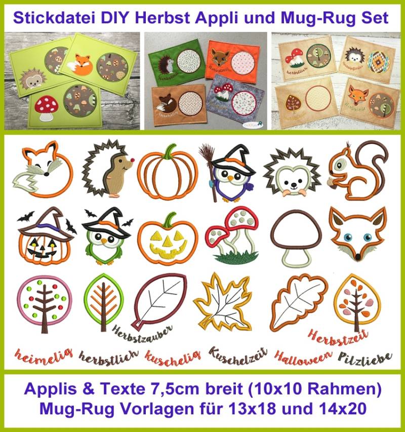 Stickdatei Rock Queen Herbst Appli und MugRug Set von Stoffe Hemmers