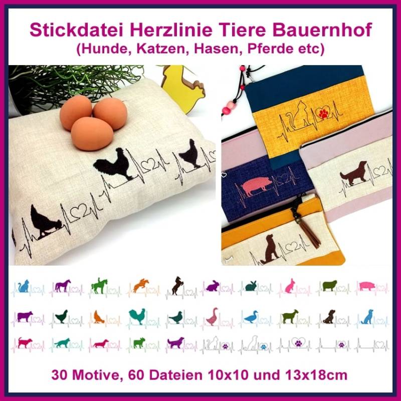 Stickdatei Rock Queen Herzlinien Tiere von Stoffe Hemmers