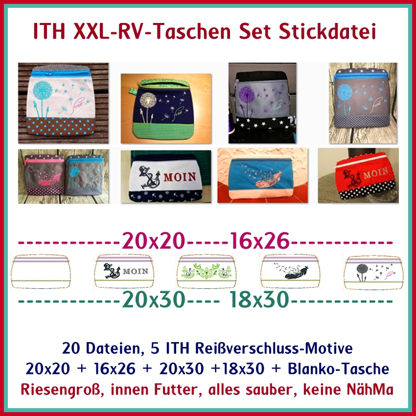 Stickdatei Rock Queen ITH XXL Reißverschluss Taschen Set von Stoffe Hemmers