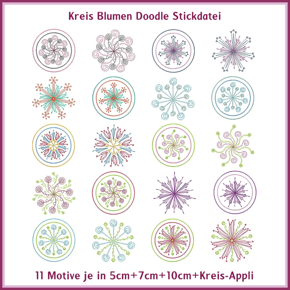 Stickdatei Rock Queen Kreis Blumen Doodle von Stoffe Hemmers