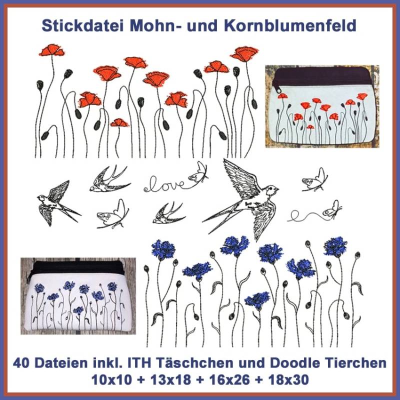 Stickdatei Rock Queen Mohn- und Kornblumen von Stoffe Hemmers