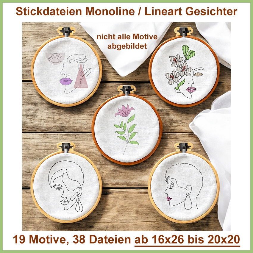 Stickdatei Rock Queen Monoline Gesichter Set groß von Stoffe Hemmers