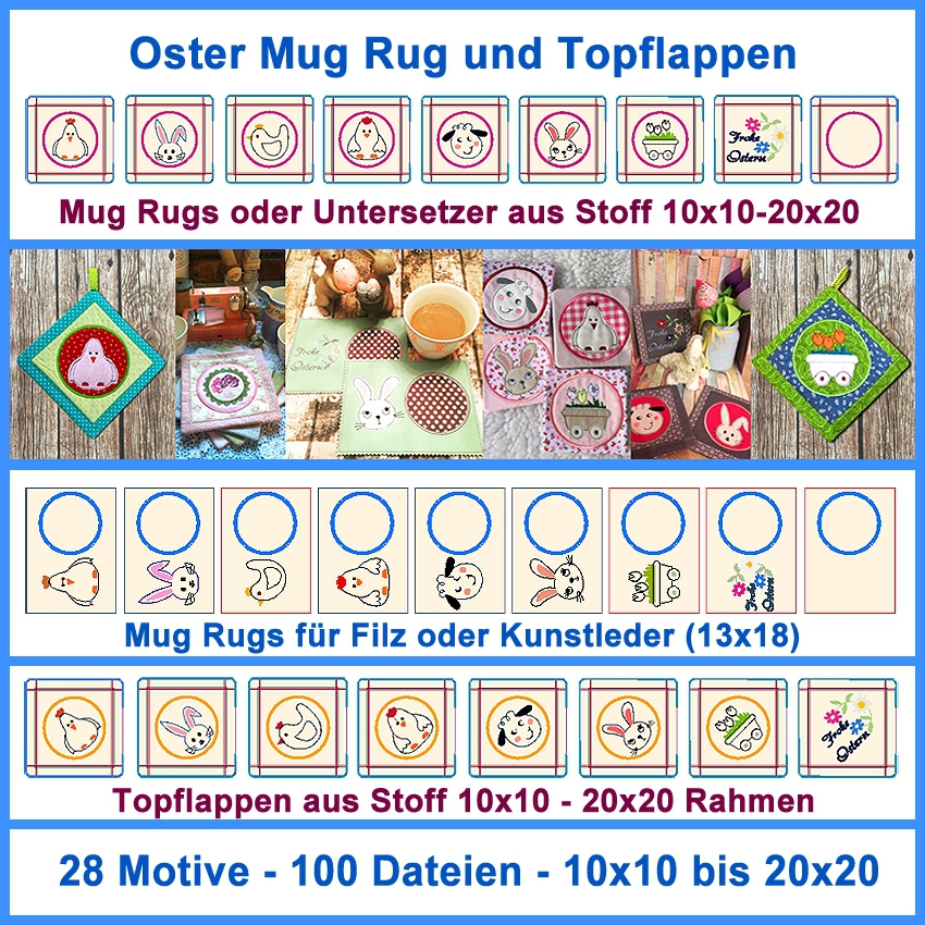 Stickdatei Rock Queen Oster Mug Rug und Topflappen von Stoffe Hemmers