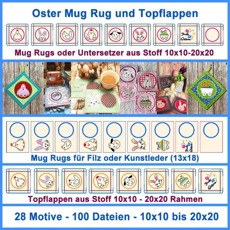 Stickdatei Rock Queen Oster Mug Rug und Topflappen von Stoffe Hemmers