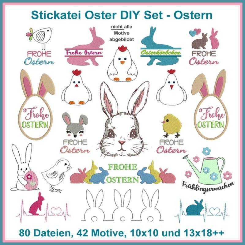 Stickdatei Rock Queen Oster-Set Frohe Ostern von Stoffe Hemmers