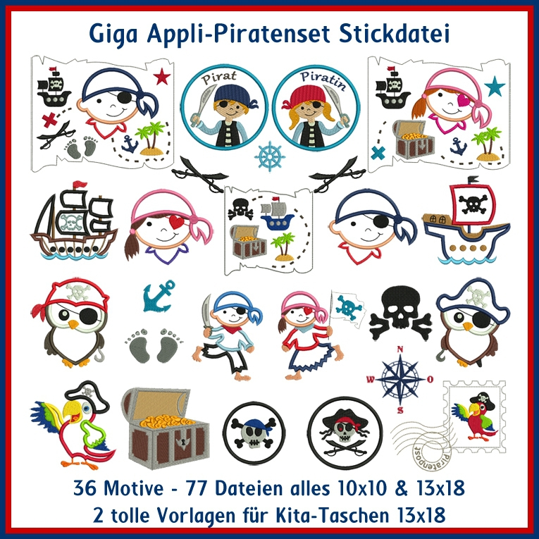 Stickdatei Rock Queen Piraten Applikations-Set von Stoffe Hemmers