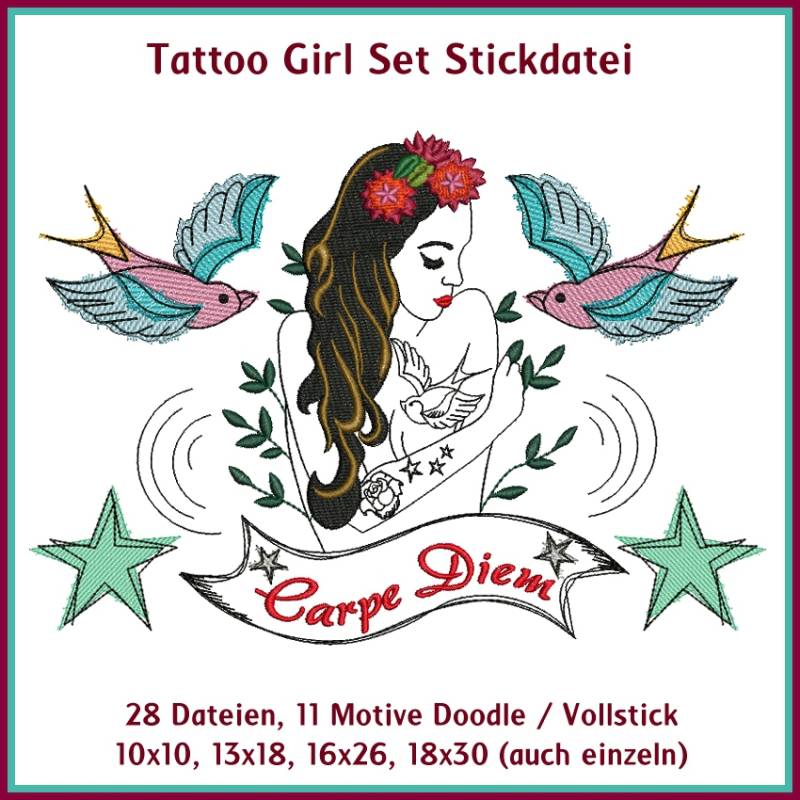 Stickdatei Rock Queen Tattoo Girl von Stoffe Hemmers