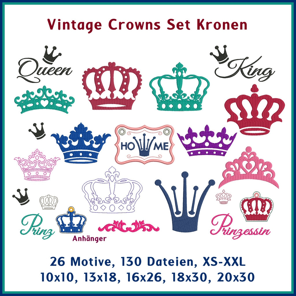 Stickdatei Rock Queen Vintage Crowns von Stoffe Hemmers