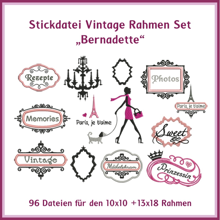Stickdatei Rock Queen Vintage Rahmen Set Bernadette von Stoffe Hemmers