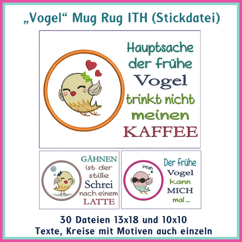 Stickdatei Rock Queen Vogel Mug Rug von Stoffe Hemmers