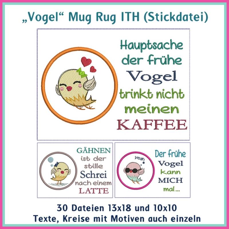 Stickdatei Rock Queen Vogel Mug Rug von Stoffe Hemmers