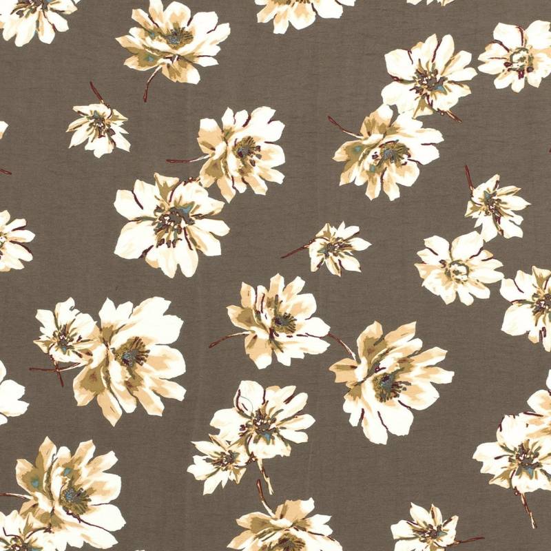 Viskose Krepp Flower Love, taupe von Stoffe Hemmers