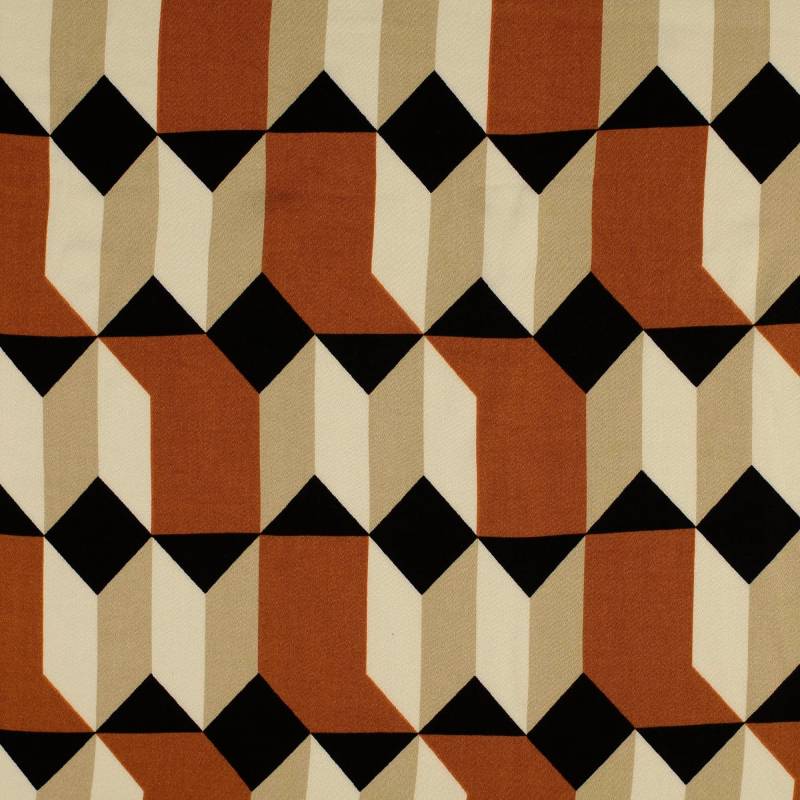 Viskose Satin Retro Geometric, dunkelorange von Stoffe Hemmers