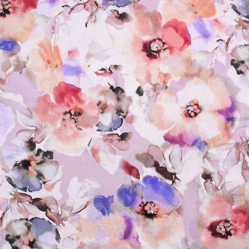 Viskose Twill Blury Florals, flieder von Stoffe Hemmers