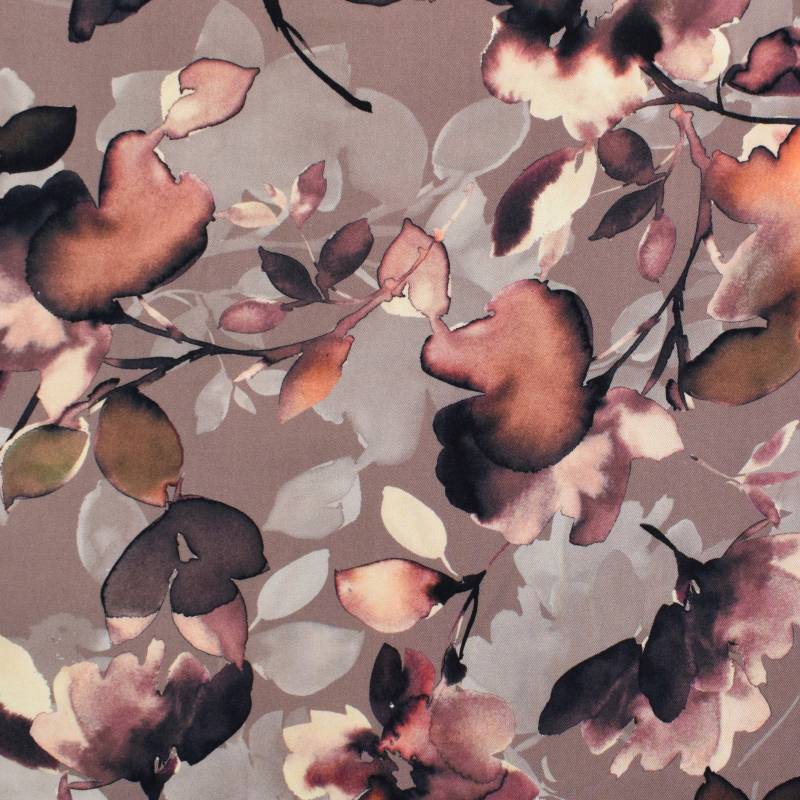 Viskose Twill Water Painted Floral, taupe von Stoffe Hemmers