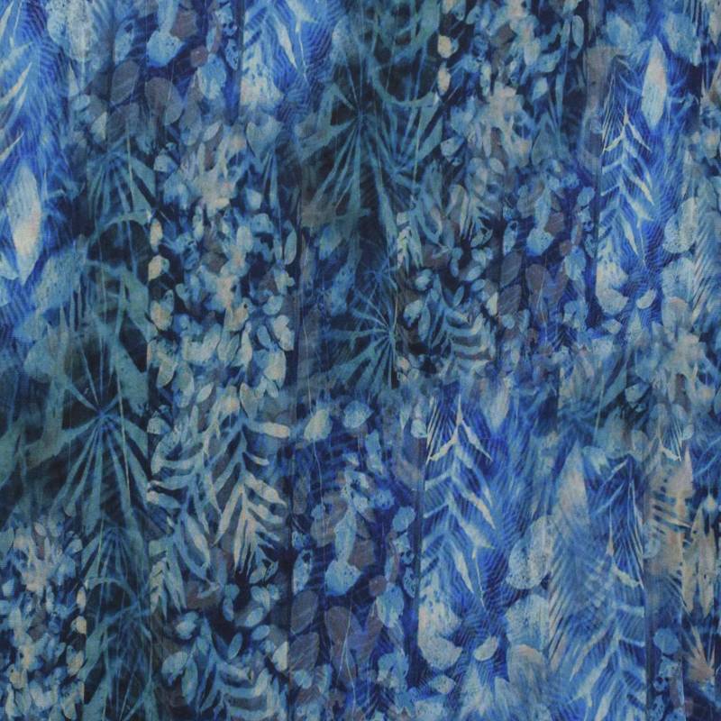 Viskosestoff Lovely Leaves, blau von Stoffe Hemmers