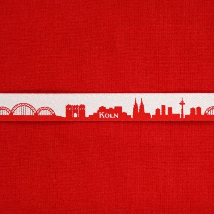 Webband Meine Heimat Skyline KÖLN rot/weiss von Stoffe Hemmers