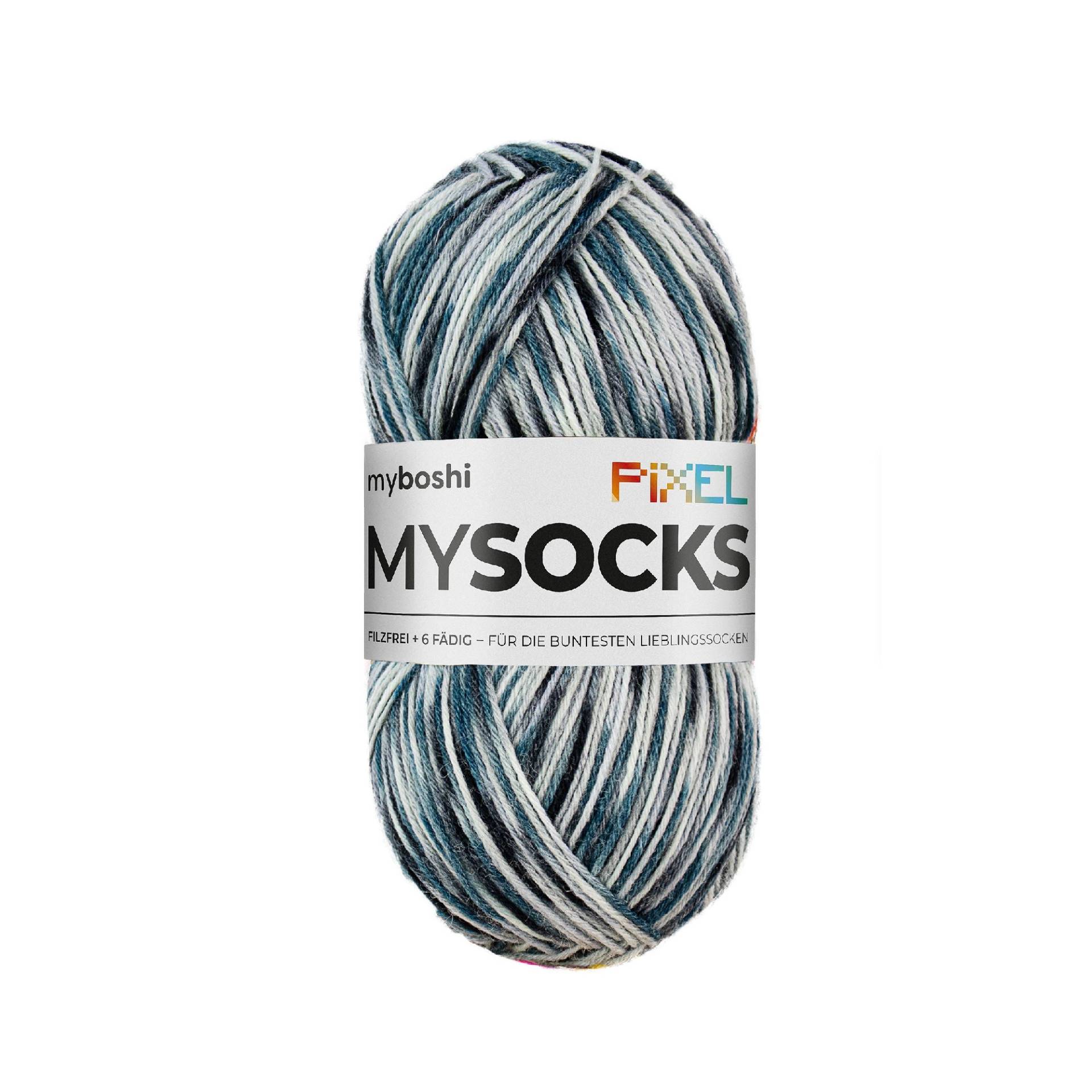 myboshi mysocks Pixel 6-fädige Sockenwolle Rara 150g, schwarz-grau von Stoffe Hemmers