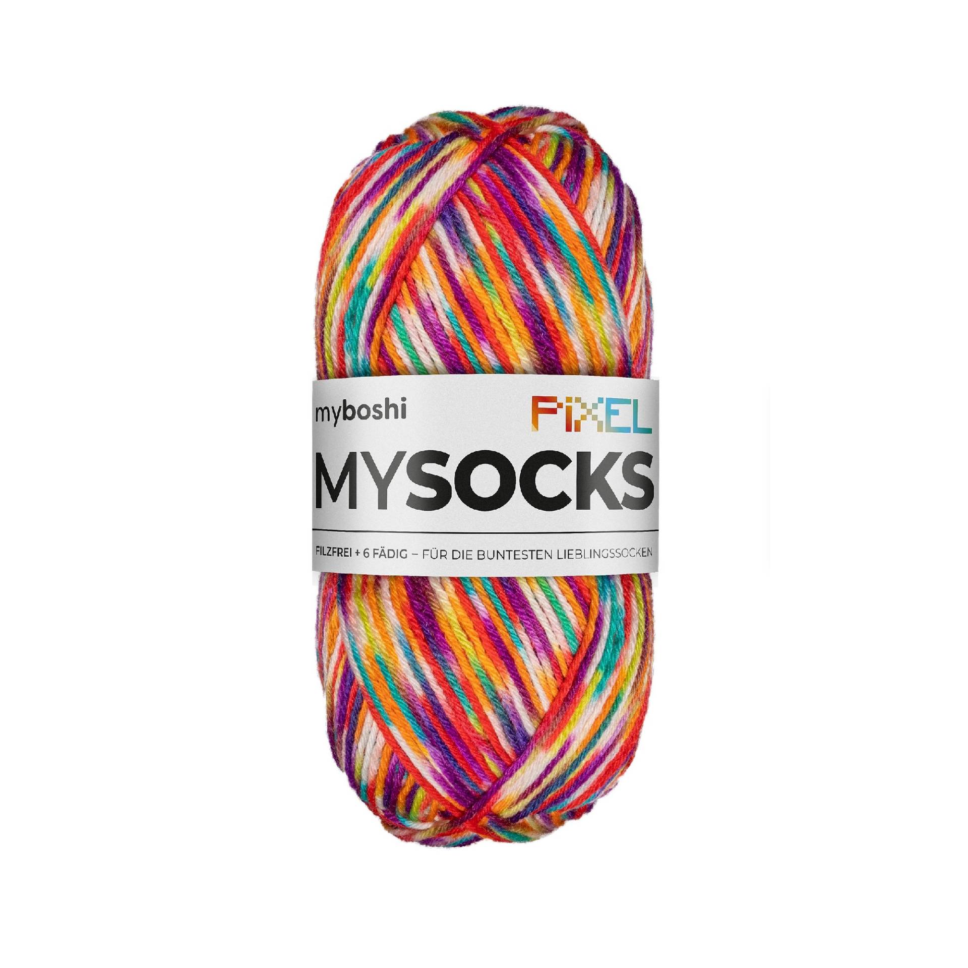 myboshi mysocks Pixel 6-fädige Sockenwolle Spark 150g, multicolor von Stoffe Hemmers