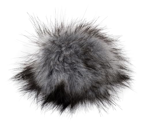 Fell Pompom mit Druckknopf 12-14cm - Fellbommel Bommel Mützenbommel (Grau) von Stofftreff Santi