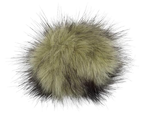 Fell Pompom mit Druckknopf 12-14cm - Fellbommel Bommel Mützenbommel (Olive) von Stofftreff Santi