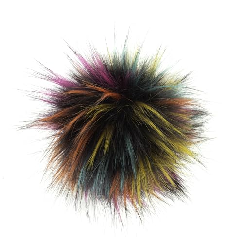 Fell Pompom mit Druckknopf 12-14cm - Fellbommel Bommel Mützenbommel (Rainbow) von Stofftreff Santi