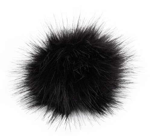 Fell Pompom mit Druckknopf 12-14cm - Fellbommel Bommel Mützenbommel (Schwarz) von Stofftreff Santi