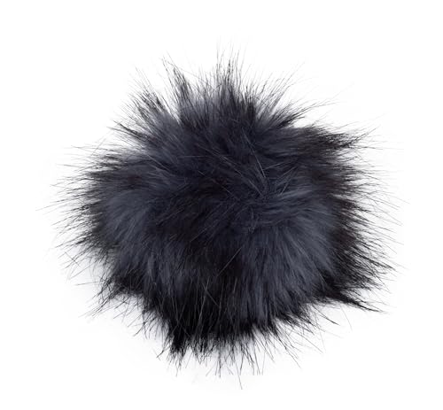 Fell Pompom mit Druckknopf 12-14cm - Fellbommel Bommel Mützenbommel (Smoke) von Stofftreff Santi