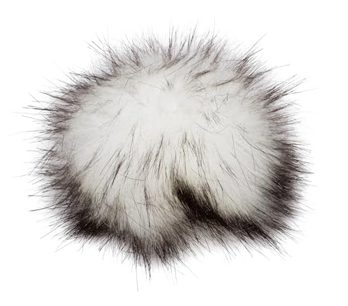 Fell Pompom mit Druckknopf 12-14cm - Fellbommel Bommel Mützenbommel (WeißSchwarz) von Stofftreff Santi