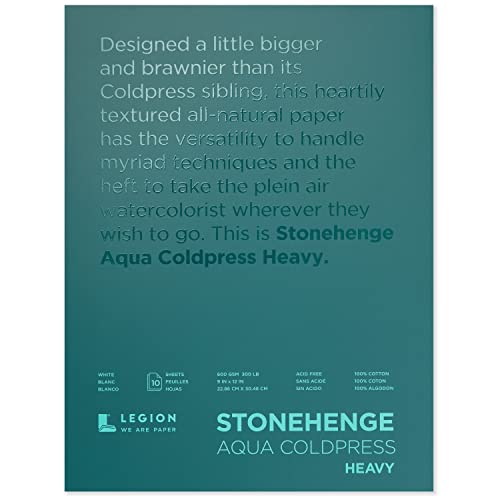 LEGION PAPER SQC300WH Stonehenge Aqua Coldpress Block, 22,9 x 30,5 cm, 10 Blatt/Packung, Weiß, 136 kg, Baumwolle, 9 x 12, stück von LEGION PAPER