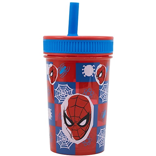 Stor WIEDERVERWENDBARER KINDERBECHER MIT SILIKONSTROHHALM 465ML | SPIDERMAN MIDNIGHT FLYER von Stor