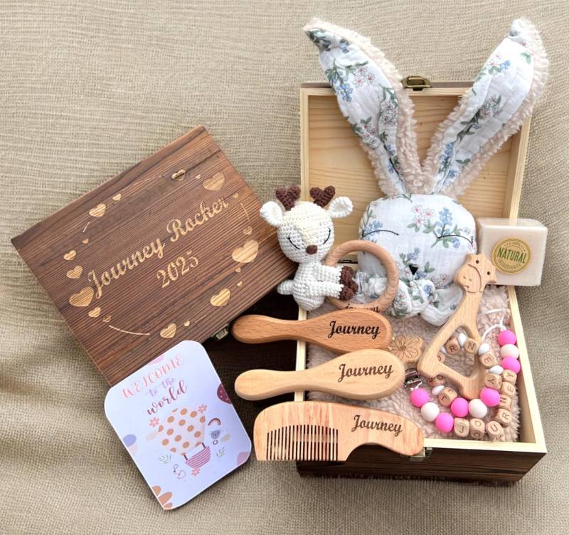 Personalisierte Hölzerne Baby-Geschenkbox | Benutzerdefinierter Erinnerungskorb & Memory Box Für Neue Baby Geschenk Set Jungen Mädchen von StoreByElifUS