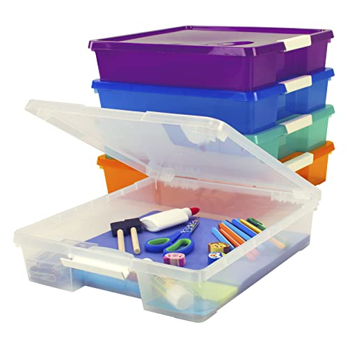 Storex Classroom Craft Project Box – Stapelbarer Kunststoff-Organizer, passend für 30,5 x 30,5 cm Scrapbooking-Papier, verschiedene Dampffarben, 5er-Pack (63202C05C) von Storex